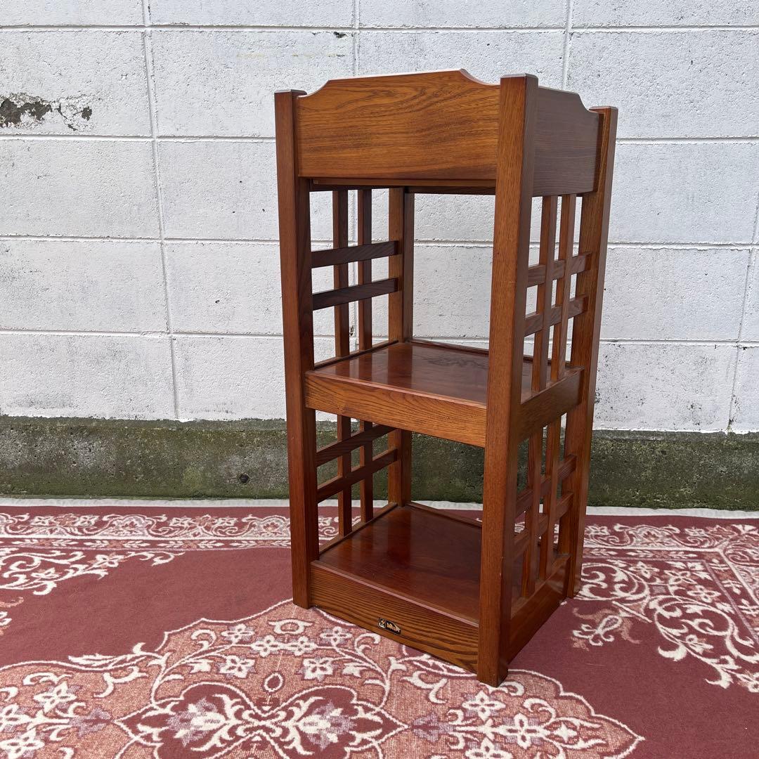 木製家具◾️欅材 サイド格子パネル 引き出し収納付き 整理棚 収納棚 電話台