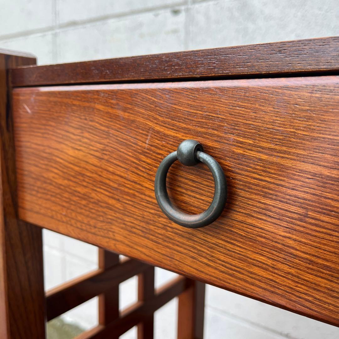 木製家具◾️欅材 サイド格子パネル 引き出し収納付き 整理棚 収納棚 電話台