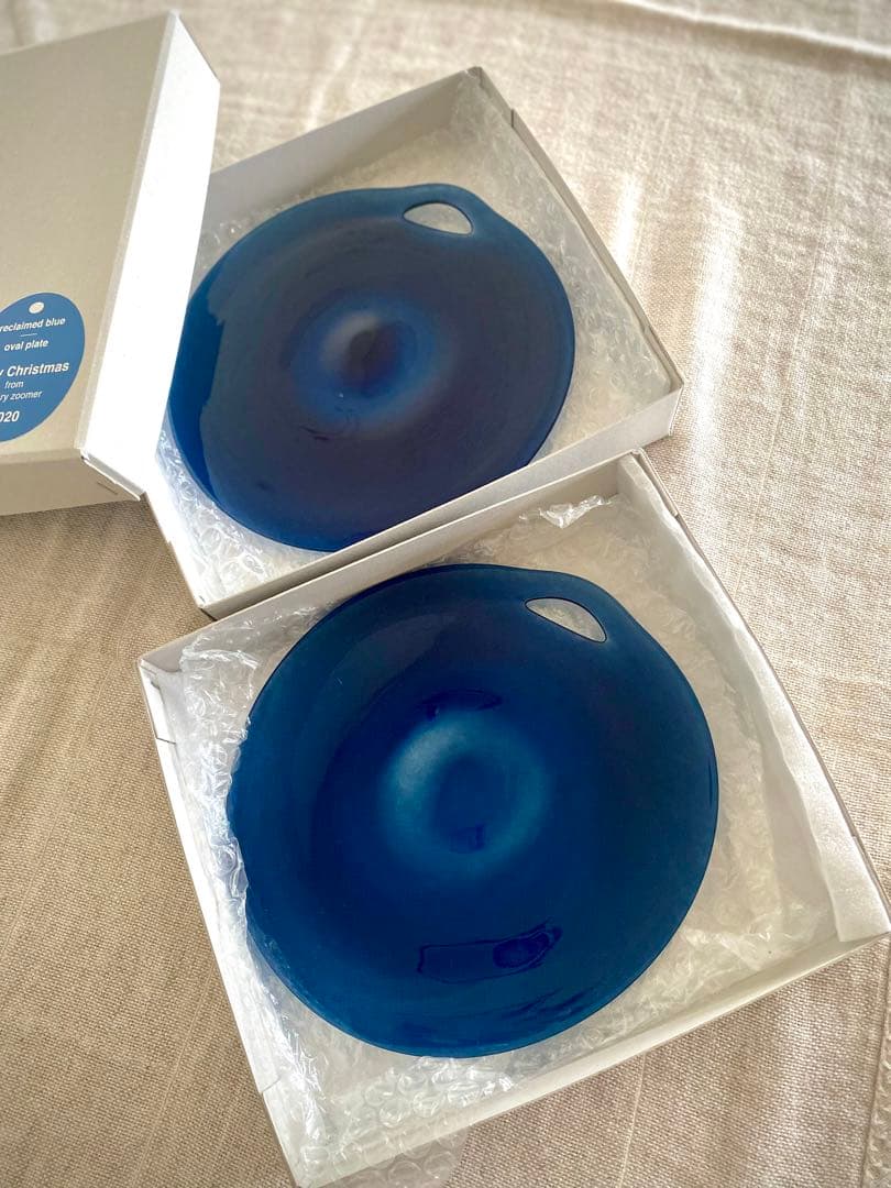 factoryzoomer reclaimed blue 楕円ガラスプレート2枚