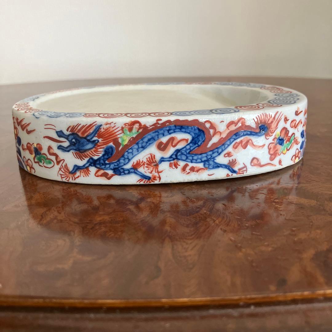 九谷焼き　大明萬暦年製　硯（スズリ）鳳凰　龍　大聖寺伊万里