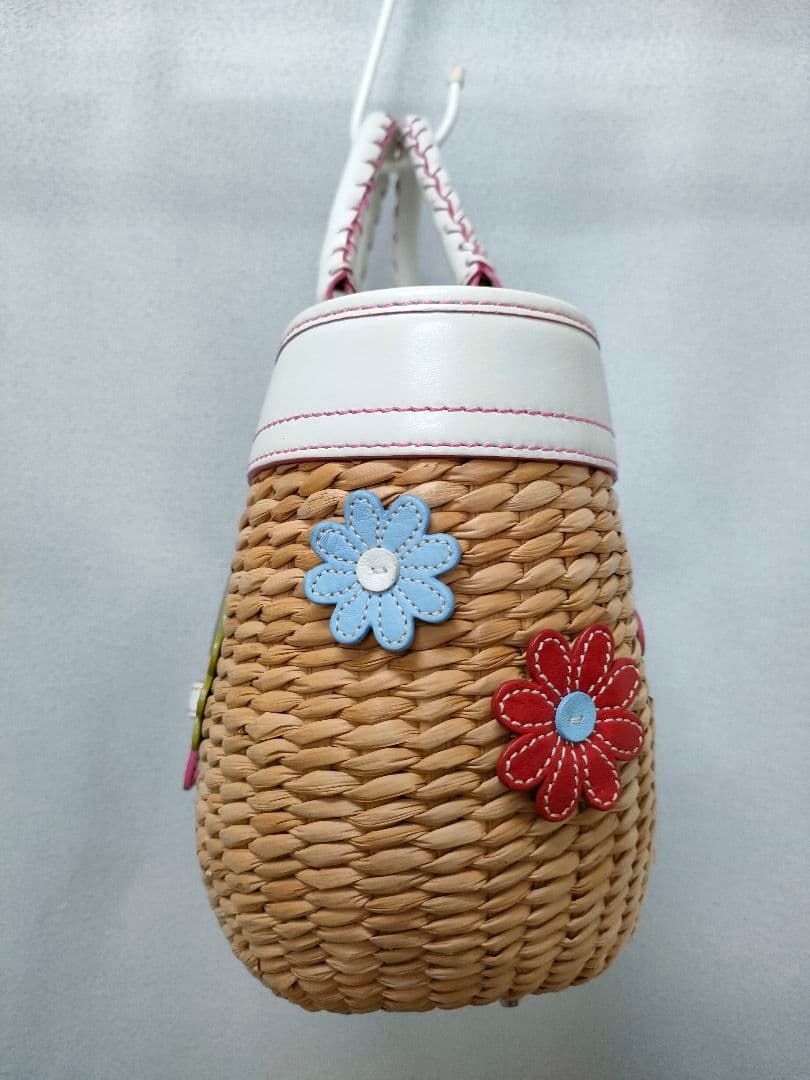 COACH コーチ フラワーモチーフ ストロー レザー かご バッグ