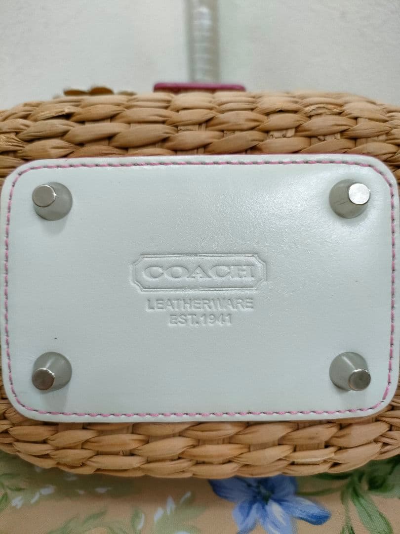 COACH コーチ フラワーモチーフ ストロー レザー かご バッグ