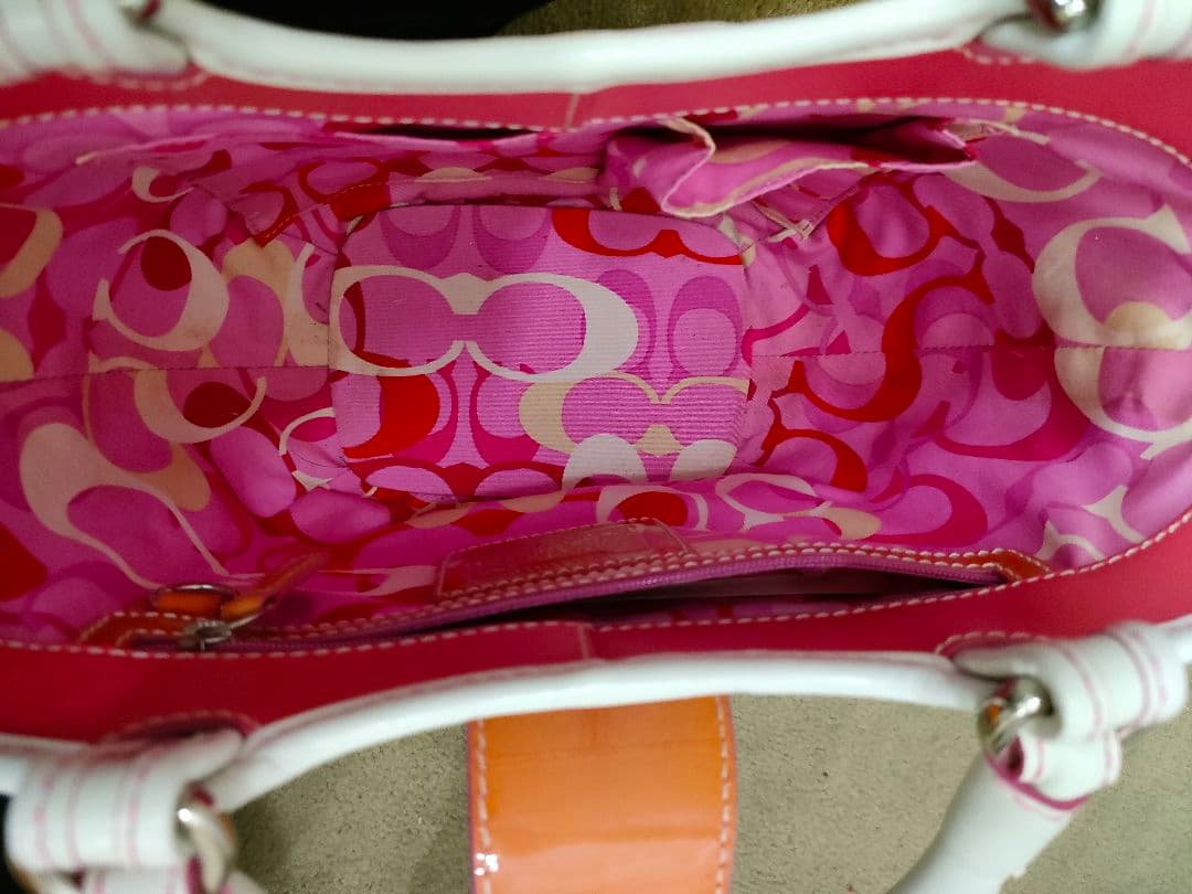 COACH コーチ フラワーモチーフ ストロー レザー かご バッグ