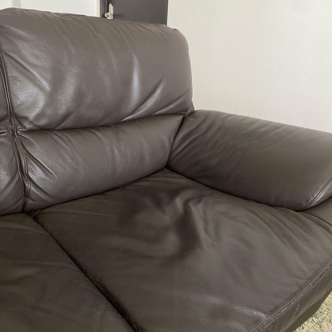 ソファ　日本製　牛革　革　シボ加工　ソファー　革ソファ　茶色　送料込