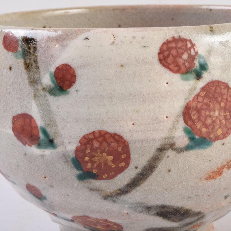 茶道具　虎渓山　水月窯造　色絵　紅白梅文　茶碗　共箱　C　8492