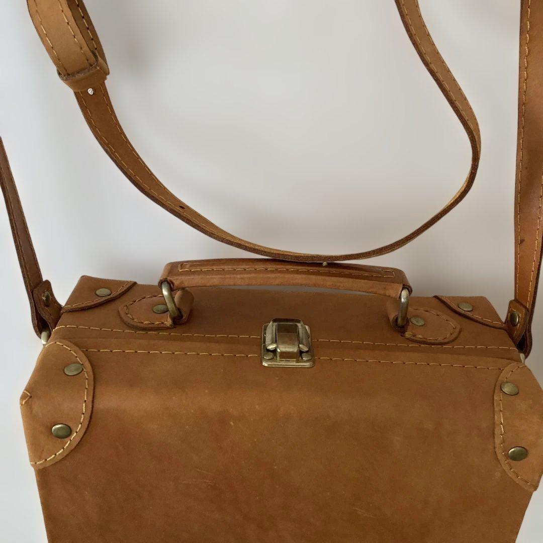 fes レザー ボックス型バッグ ブラウン