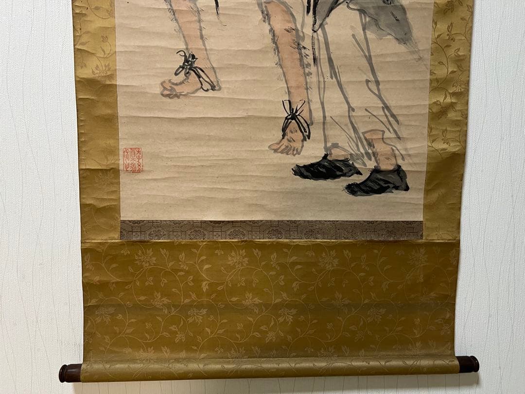 掛け軸　富岡百練［樵父問答之図］紙本　木箱付き！