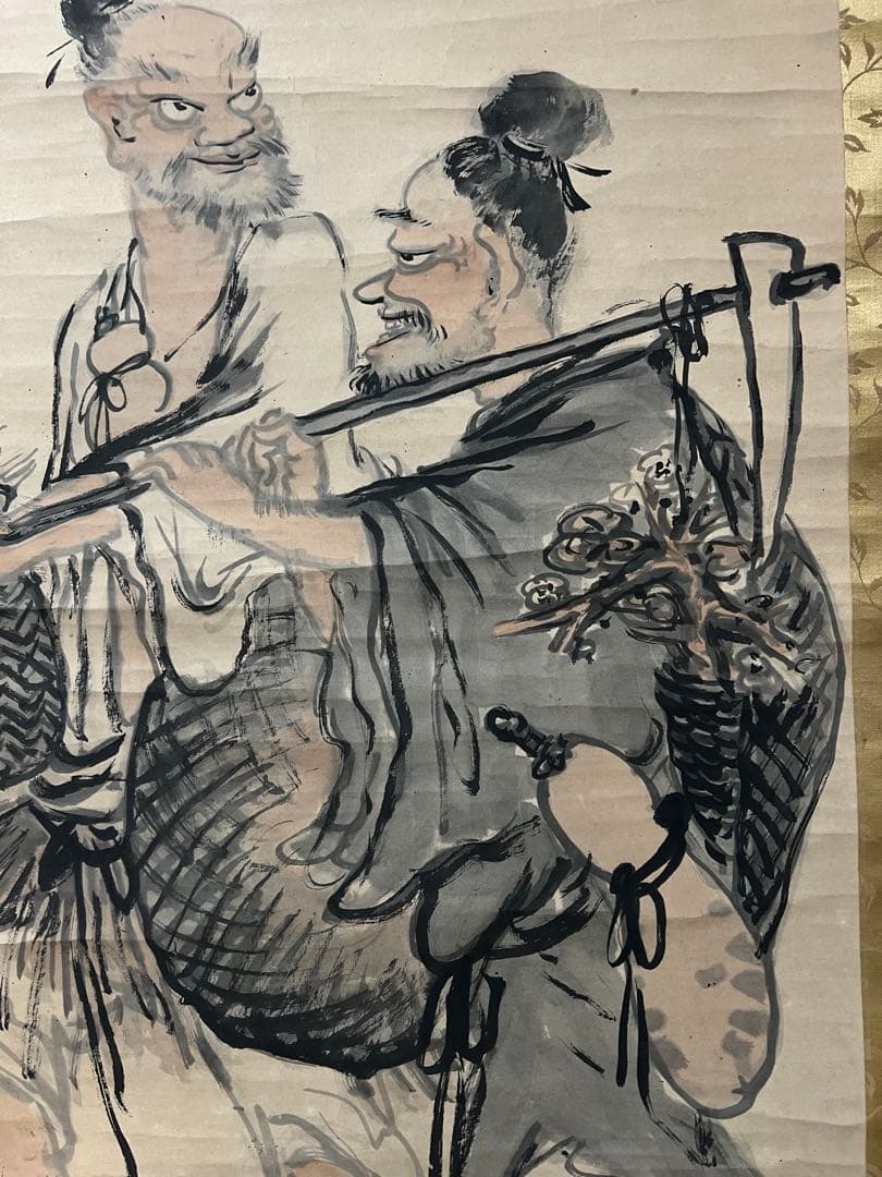 掛け軸　富岡百練［樵父問答之図］紙本　木箱付き！