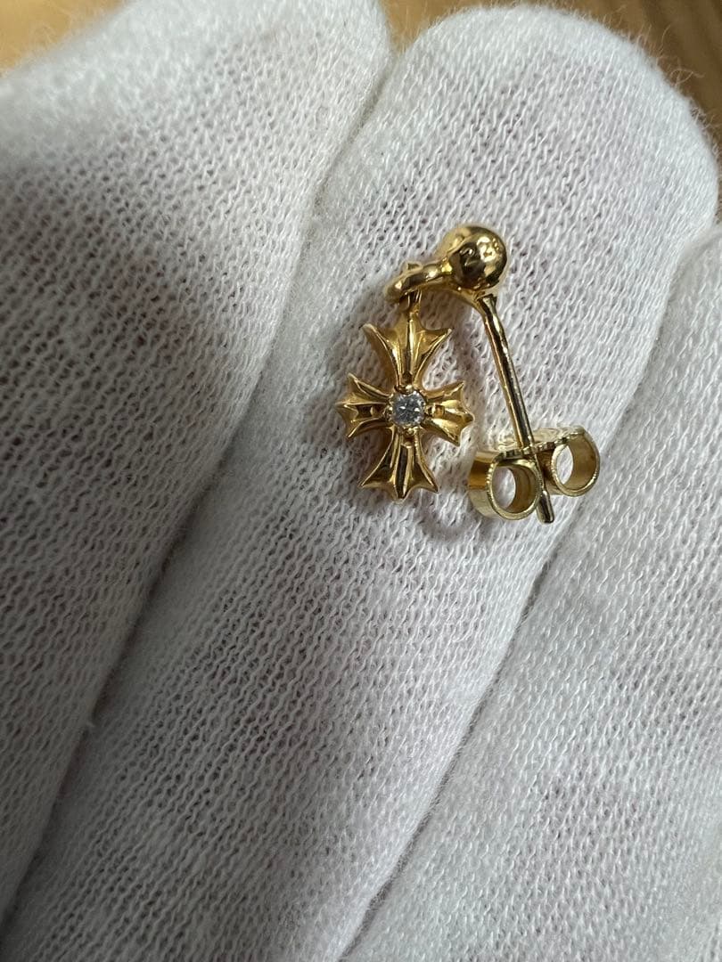 クロムハーツ 22K タイニーE CHプラス ドロップピアス ダイヤ 原本無修正