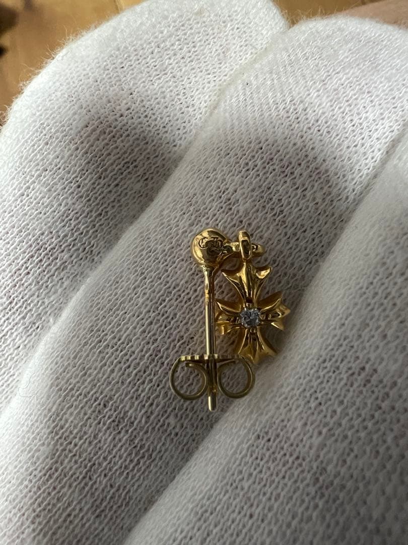 クロムハーツ 22K タイニーE CHプラス ドロップピアス ダイヤ 原本無修正