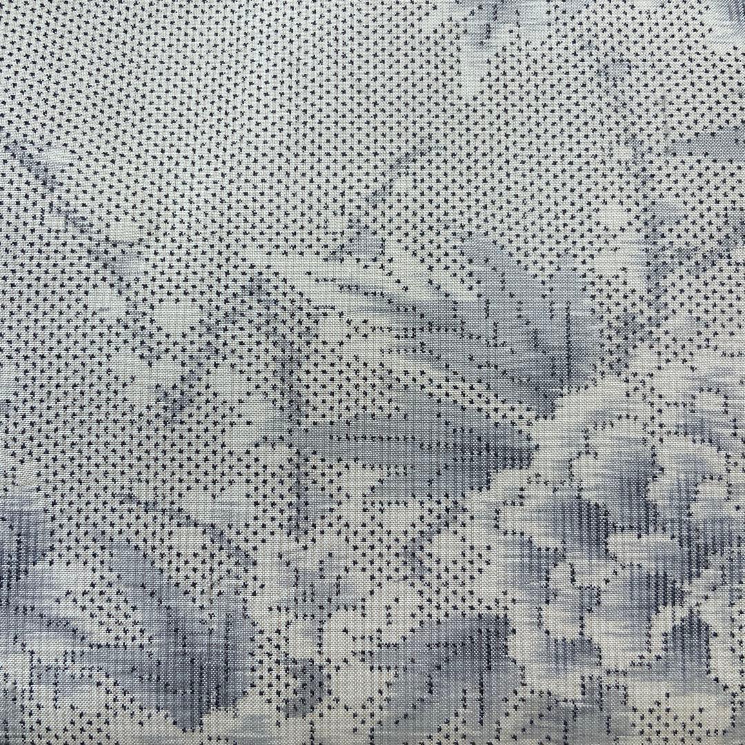 白大島紬 梅に満開の牡丹 リメイク バンブーハンドルバッグ ショッパー風