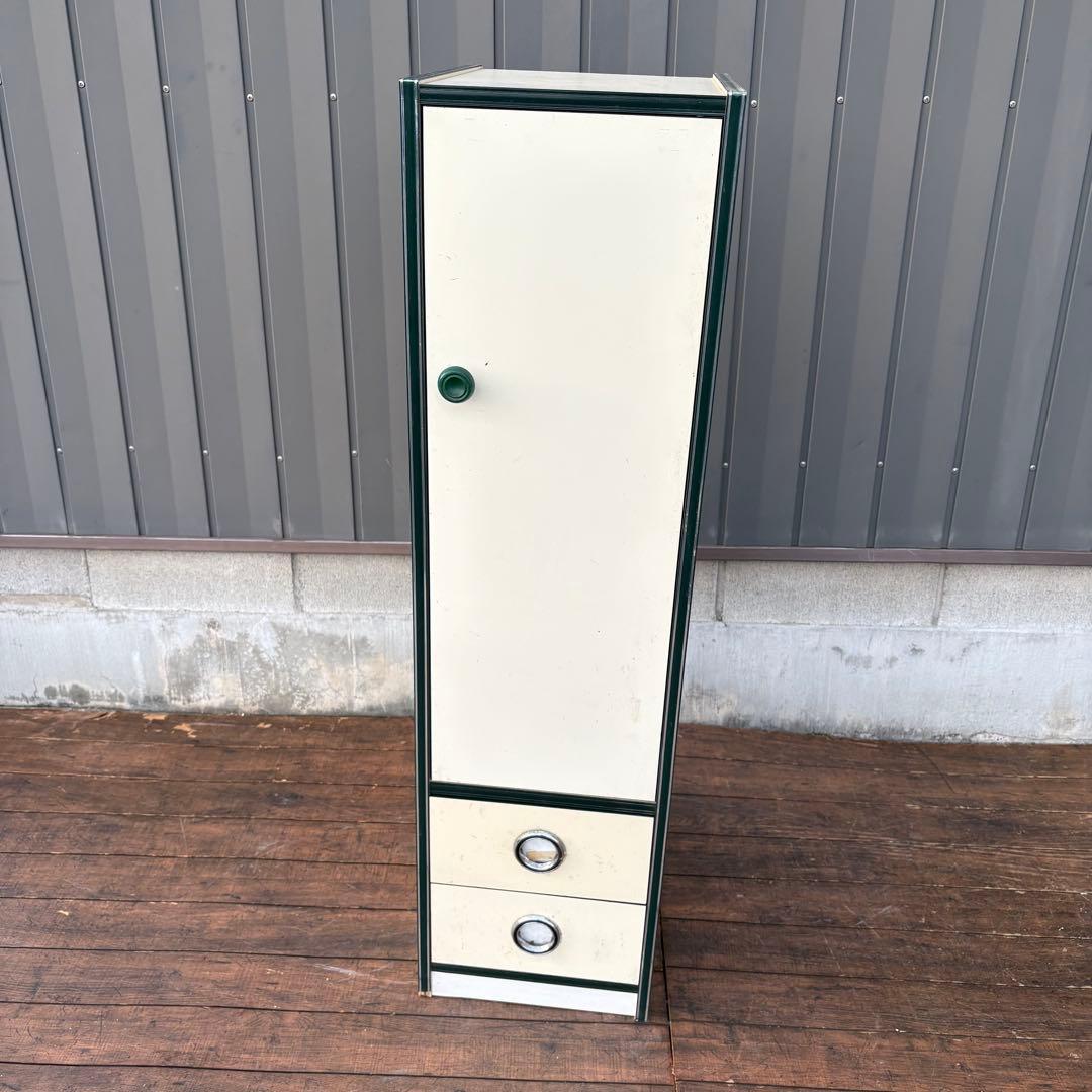 昭和レトロ レトロポップ 木製スリムキャビネット 8段 古家具 古道具ビンテージ