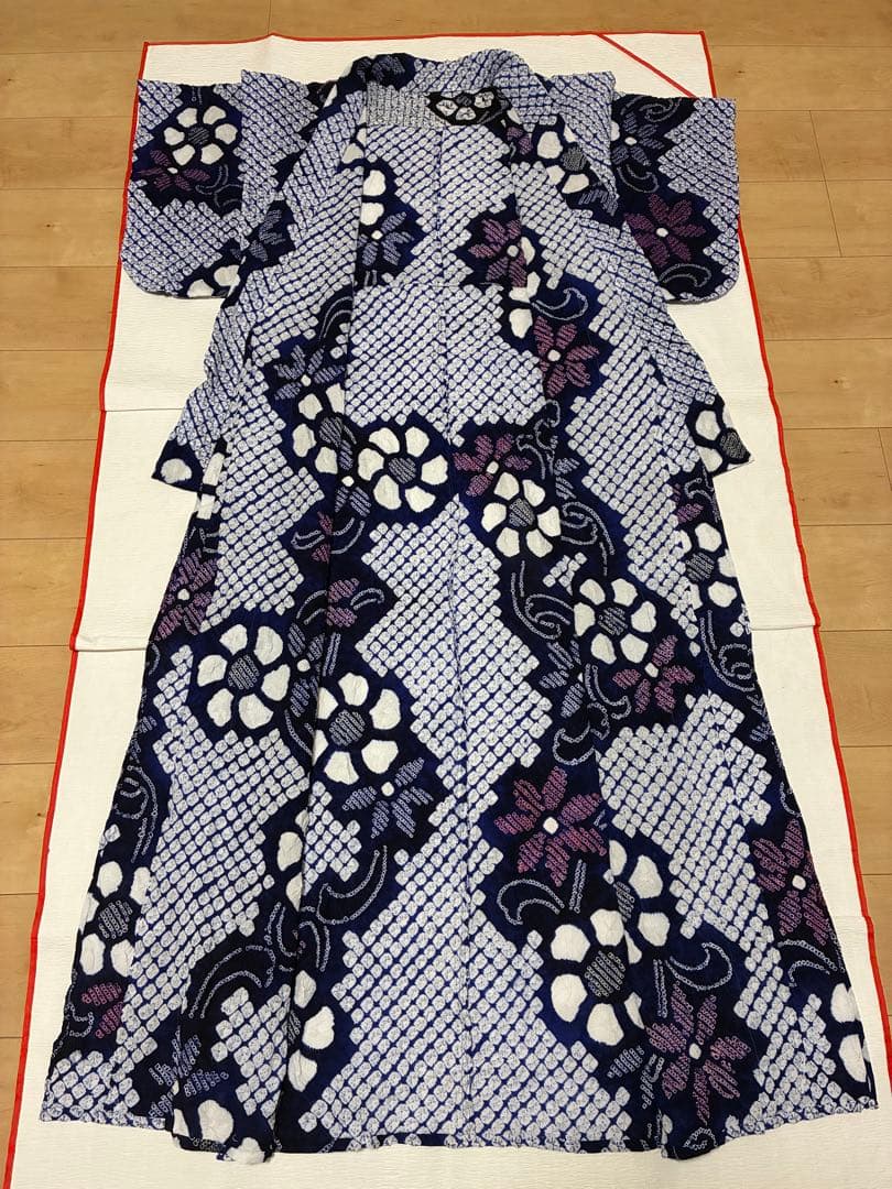 浴衣　有松鳴海絞り　蔓花　裄67cm