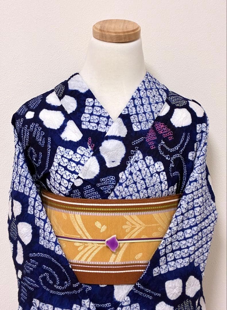 浴衣　有松鳴海絞り　蔓花　裄67cm