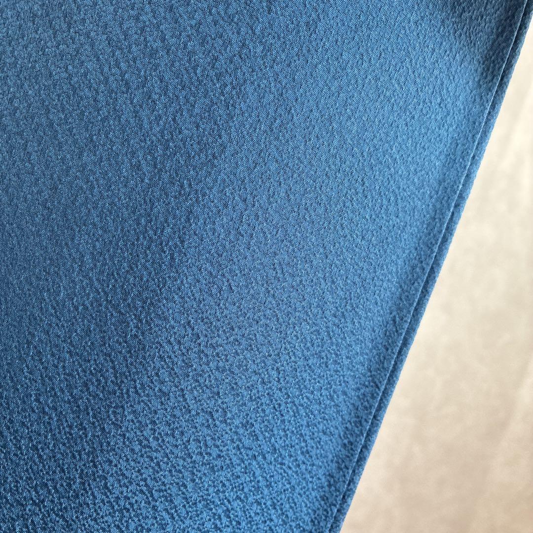 色無地　フルセット　着物　正絹　一つ紋　ブルー系　J9