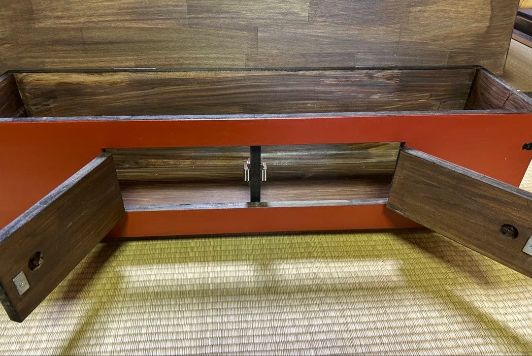 古家具　アンティーク　木製　朱塗り　棚