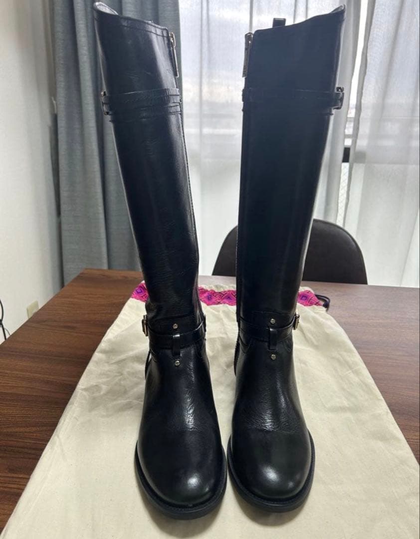 レザー ブラック ロングブーツ