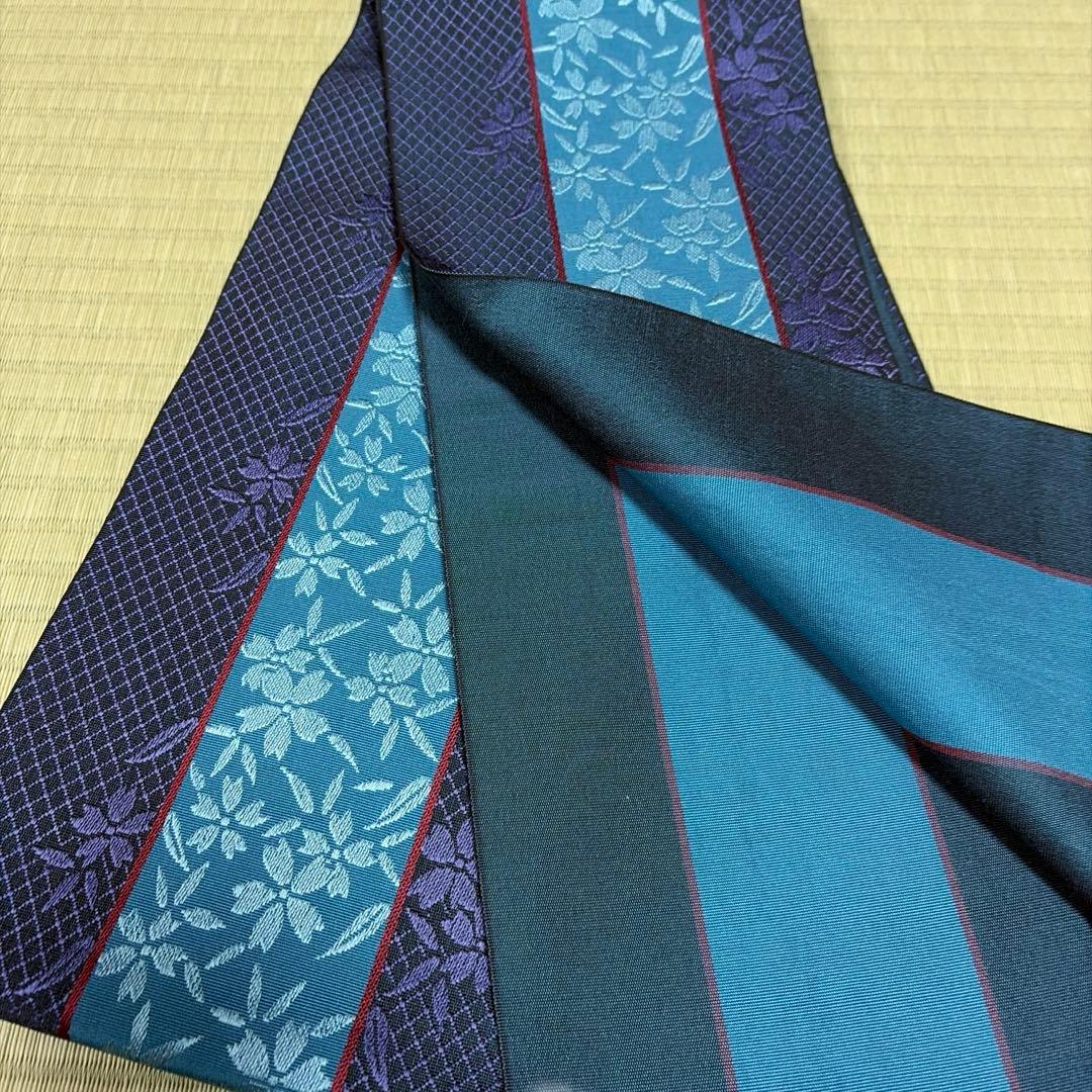 専用ページ　証紙あり　正絹　本場筑前博多織　半幅帯《ブルー紫系　小花》