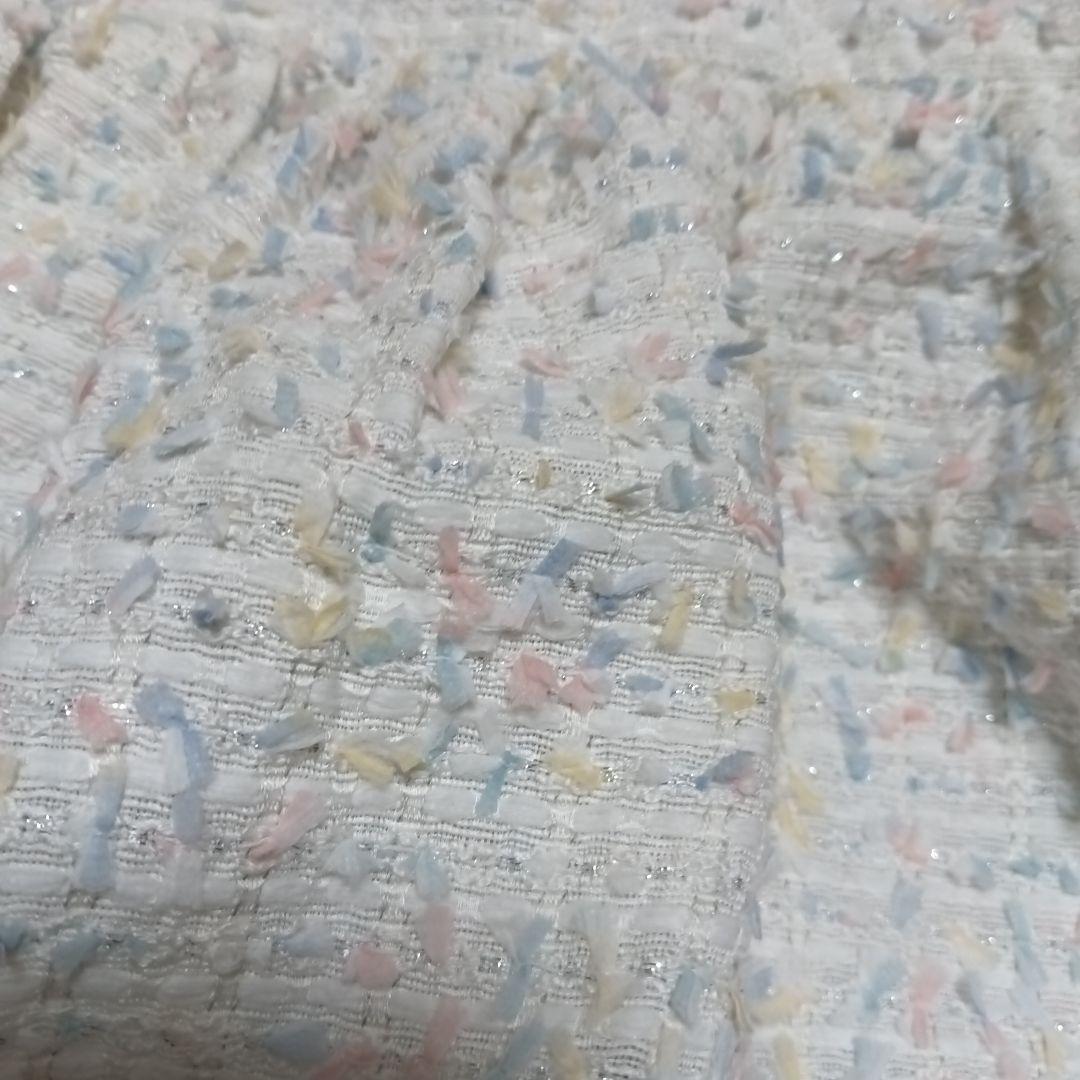 OHGA パターンブラウス　ミックスツイード　白　ツイード