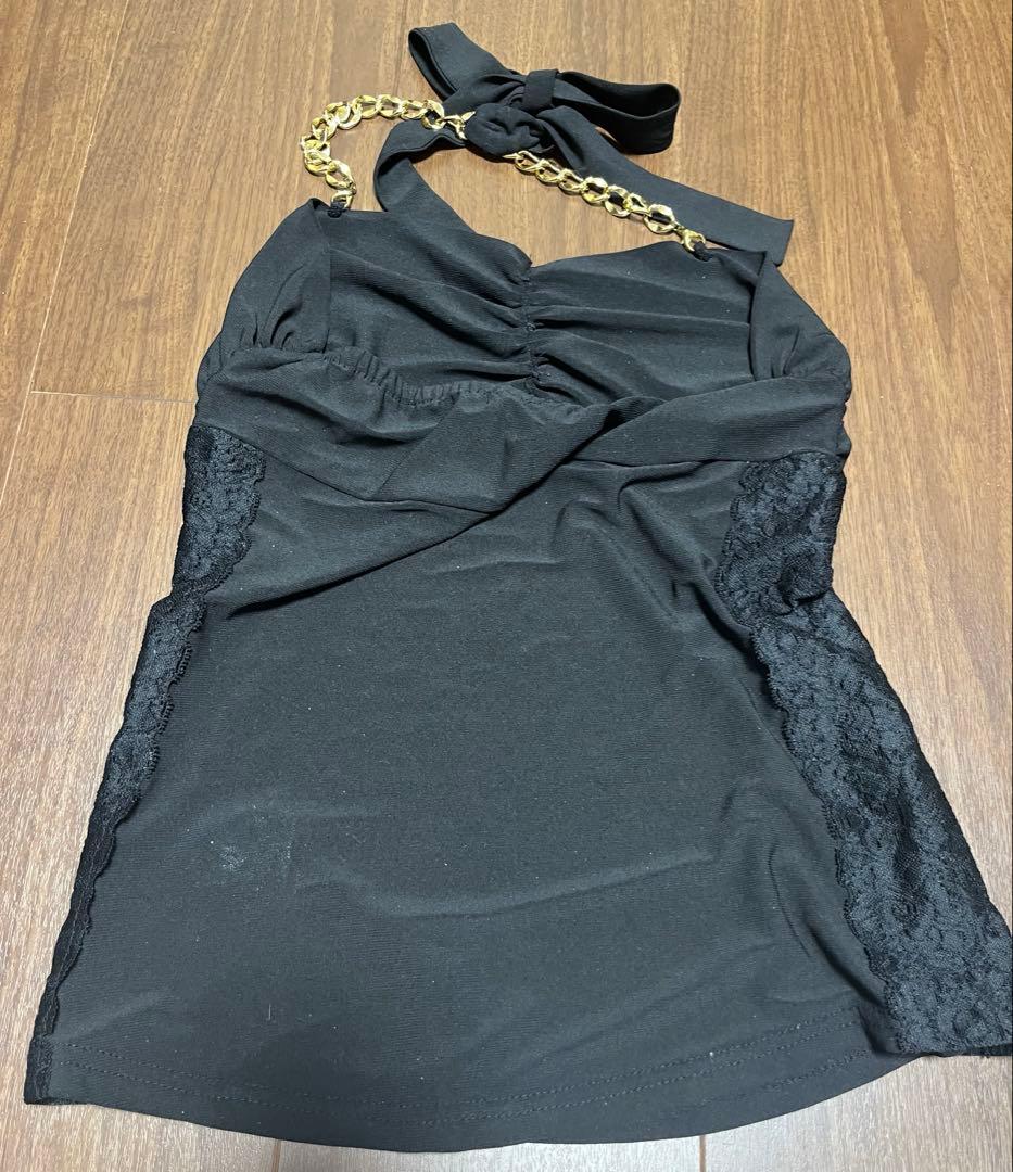 d.i.a. ブラックキャミソール レースサイド ボタン付き ラメ