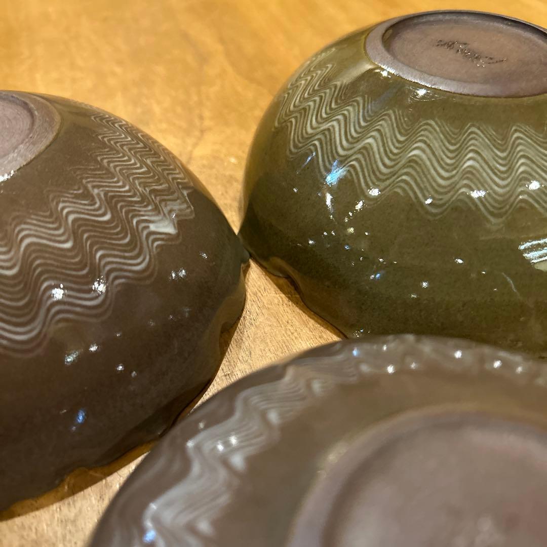 長崎　現川焼 十二代 横石臥牛宗雲作 刷毛目 花形鉢　五個　希少　二