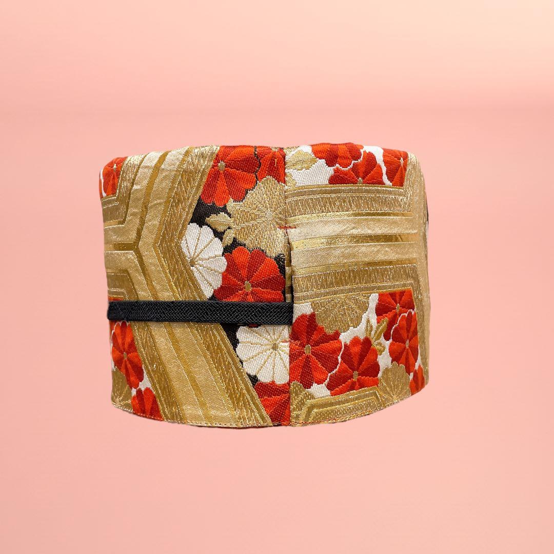 黒赤金花刺繍帯 サッシュベルト W65〜95cm 着物リメイク J80103