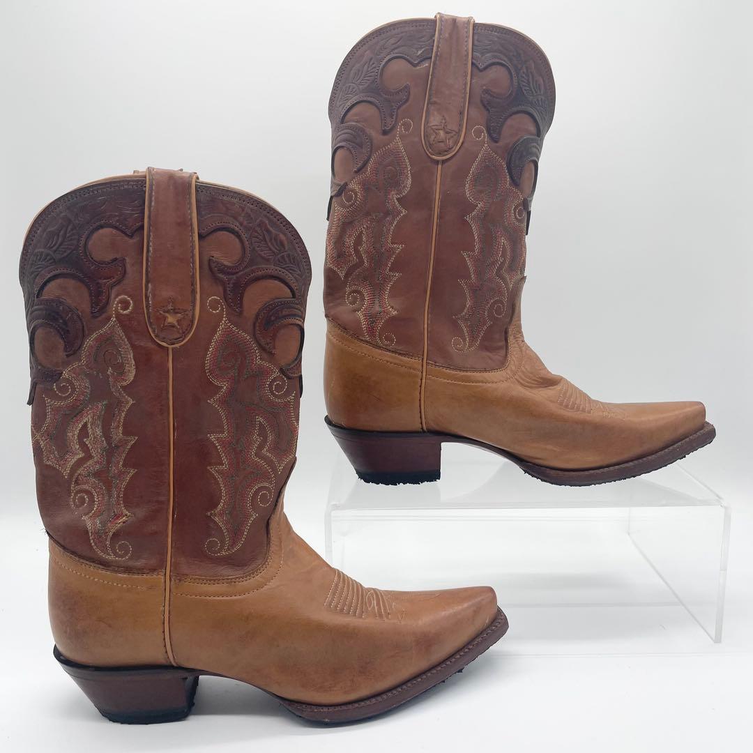 【良品】Tony Lama トニーラマ ウエスタンブーツ 刺繍 レザー ブラウン