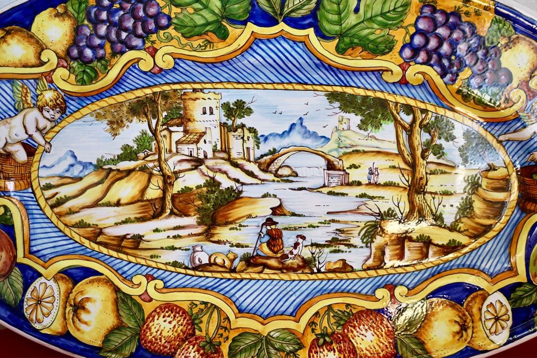 イタリア雑貨・大皿・飾皿【デルータ　マヨルカ焼き　高級絵皿　天使　オーバル皿】