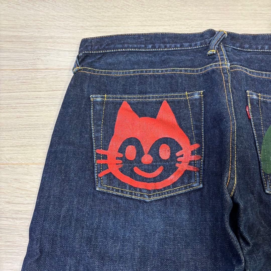00s EVISU ストレートデニム 猫デザイン