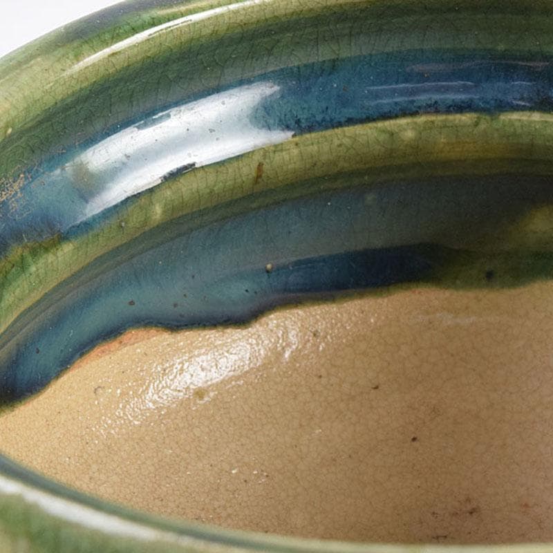 織部焼　古瀬戸窯　加藤作助作　手捻り茶碗　共箱　C　R8994