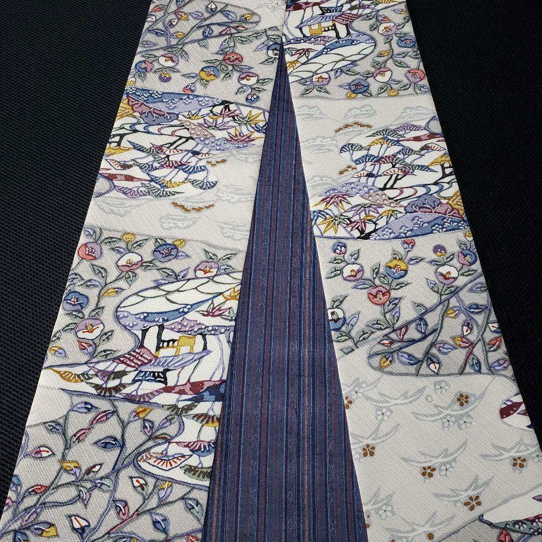 半幅帯 正絹 リバーシブル 紅型 丹後ちりめん 正絹紬