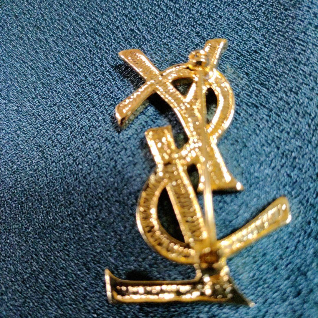 紀子 イヴ・サンローラン YSL ゴールドクリスタルロゴブローチ /鑑定済