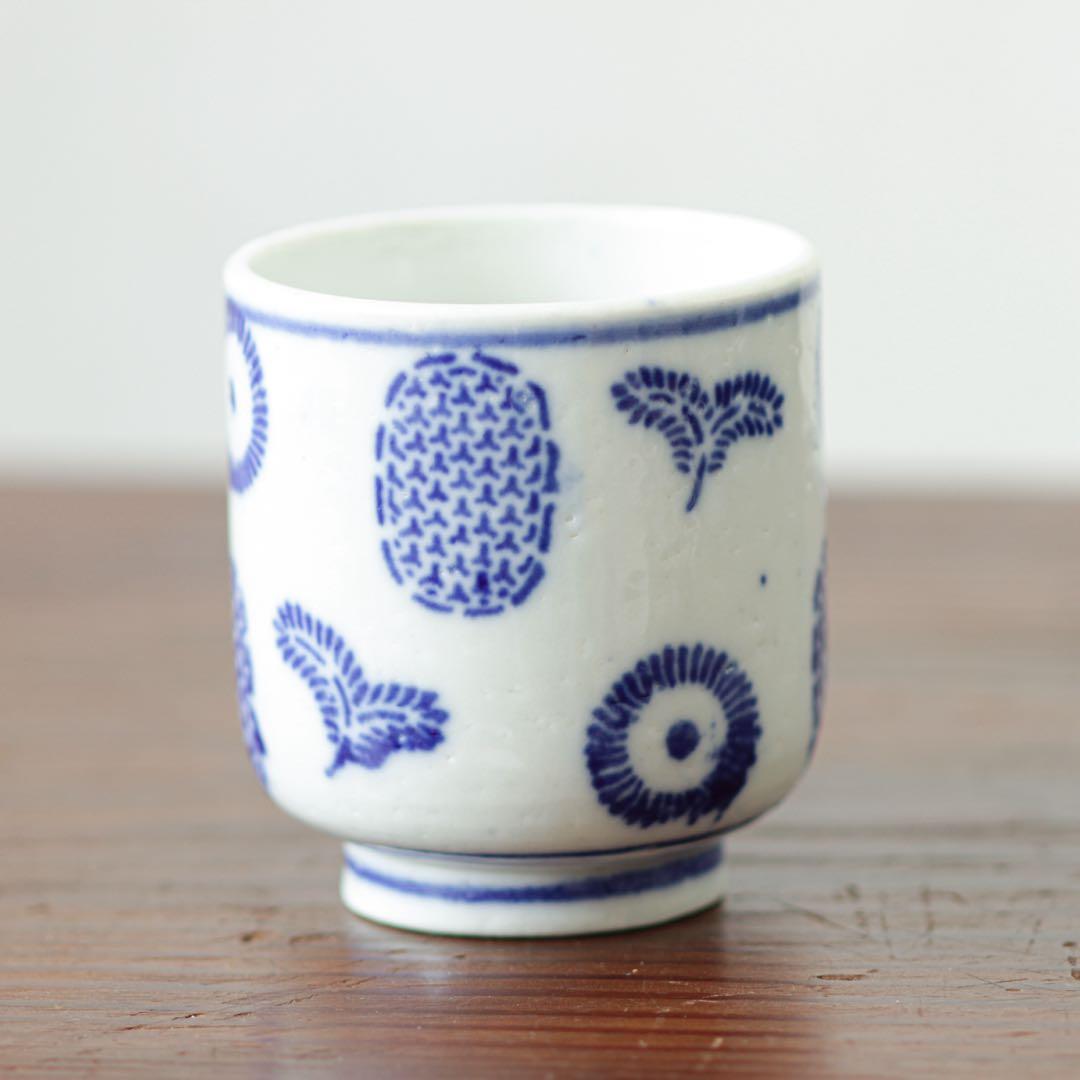 明治　大正　湯呑み　型紙摺　印判