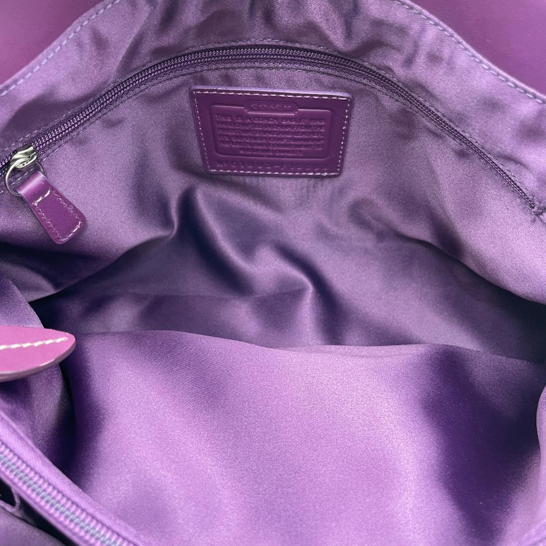 美品 COACH トートバッグ キャンバス レザー パープル シグネチャー