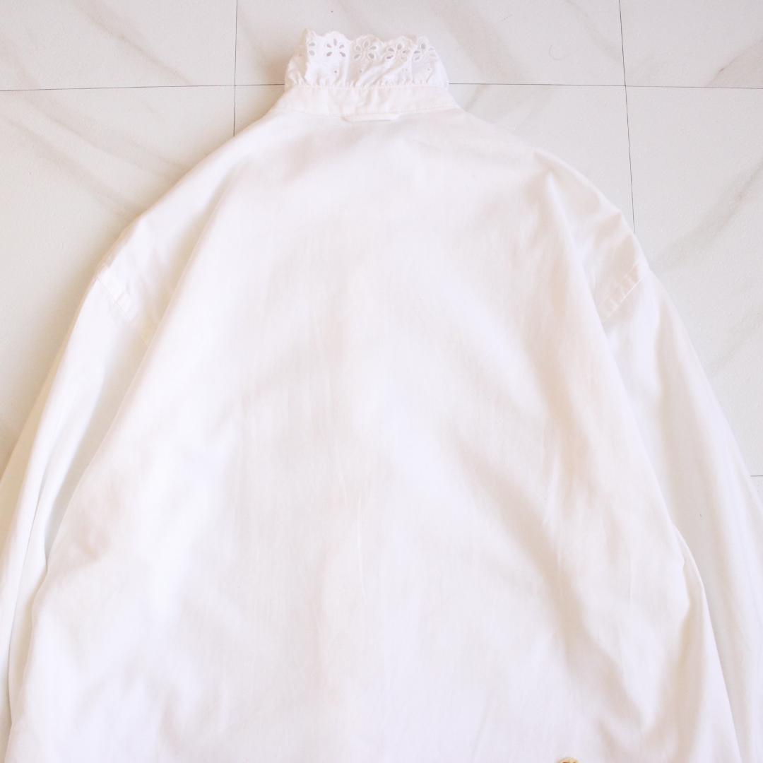 45R 薄オックスのフリルブラウス Lサイズ ホワイト 現行タグ