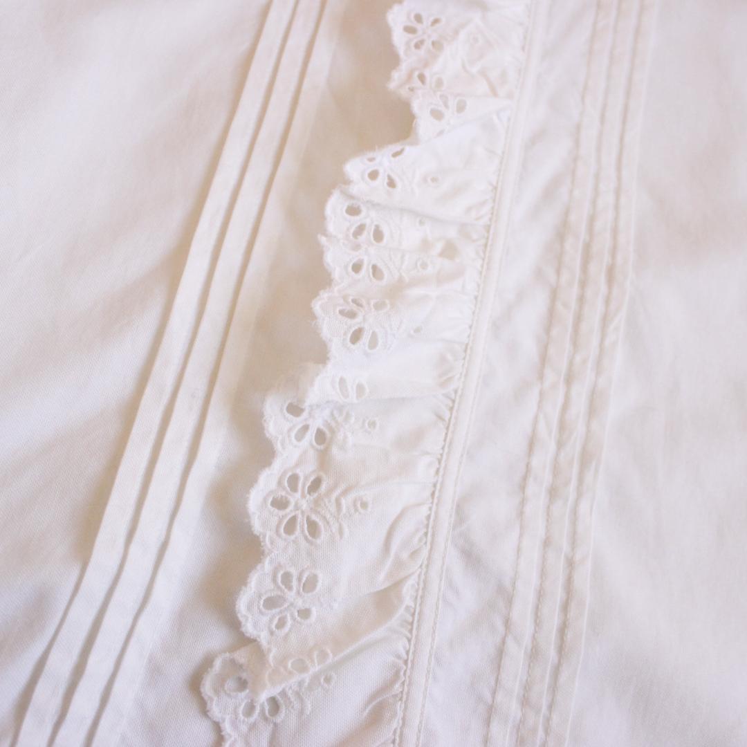 45R 薄オックスのフリルブラウス Lサイズ ホワイト 現行タグ