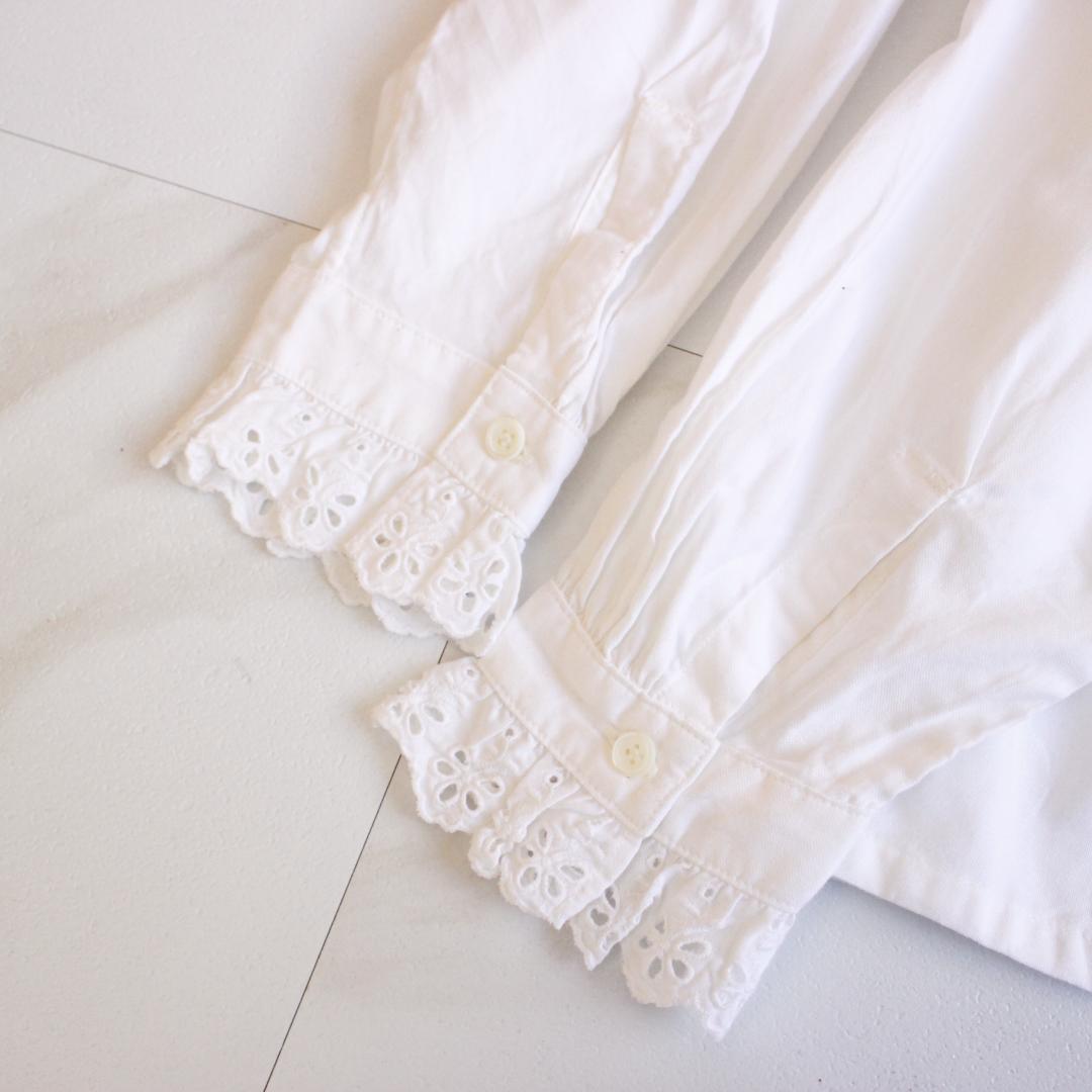 45R 薄オックスのフリルブラウス Lサイズ ホワイト 現行タグ