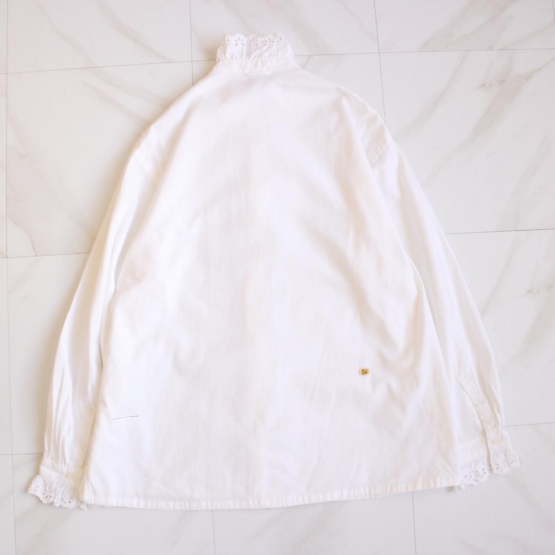 45R 薄オックスのフリルブラウス Lサイズ ホワイト 現行タグ