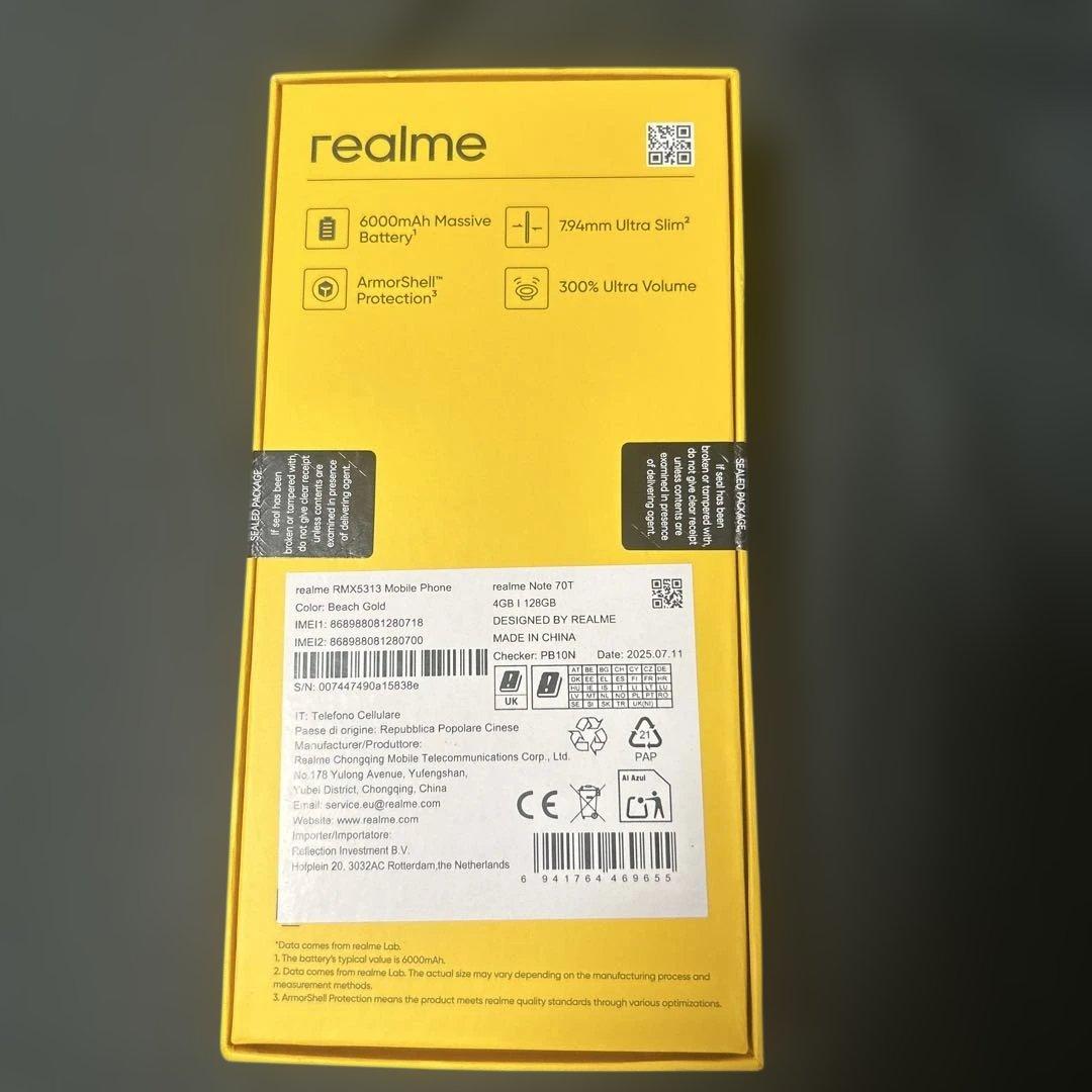 realme Note 70T ゴールド