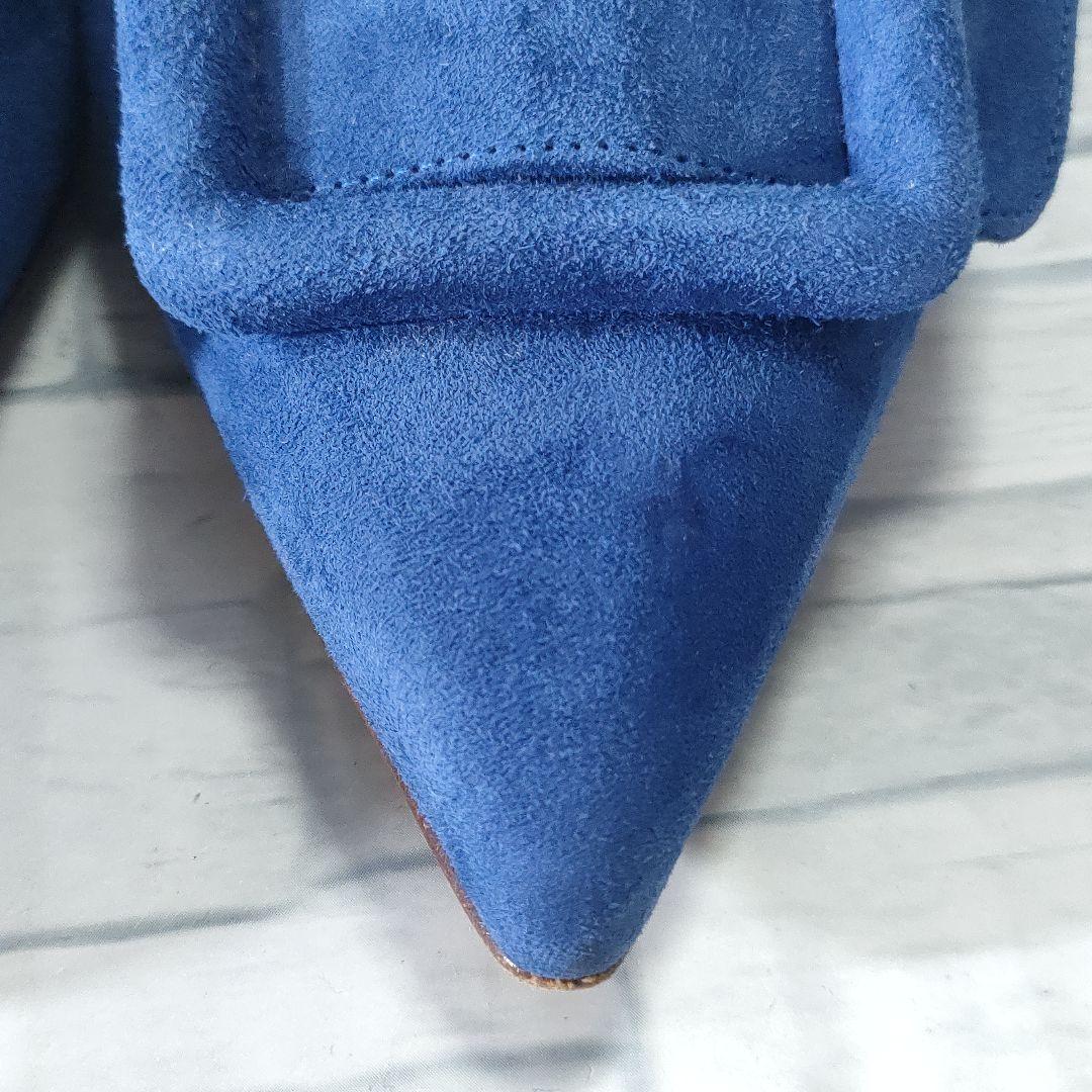 保存袋付き✨マノロブラニク　メイセール　スウェードミュール　バックル　ブルー38