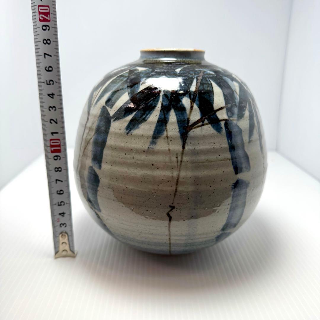 未使用 九谷焼 古青 壺 球形 丸型 円型 置物 伝統工芸