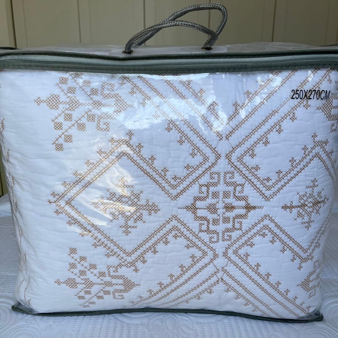 大判 刺繍キルトベッドカバー3点セット綿100%