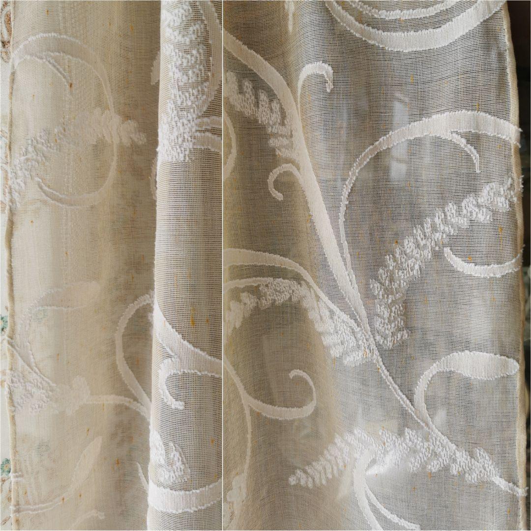 アンティークマドラスレース 麦の穂と葉 アプリコット＆アイボリー カーテンパネル