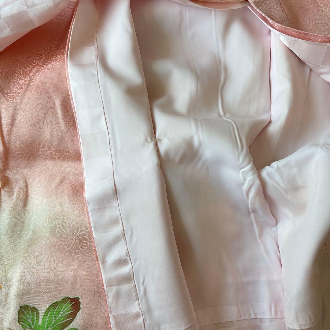 七五三 産着　着物　ピンク　花柄　襦袢付き