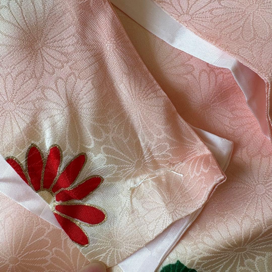 七五三 産着　着物　ピンク　花柄　襦袢付き