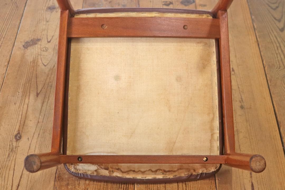 ヴィンテージ 山口木材工芸 チーク材 ダイニングチェア 椅子 低座 合皮 茶 2