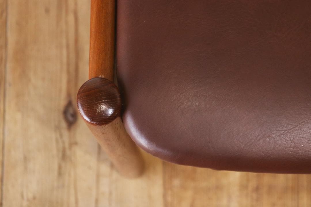 ヴィンテージ 山口木材工芸 チーク材 ダイニングチェア 椅子 低座 合皮 茶 2