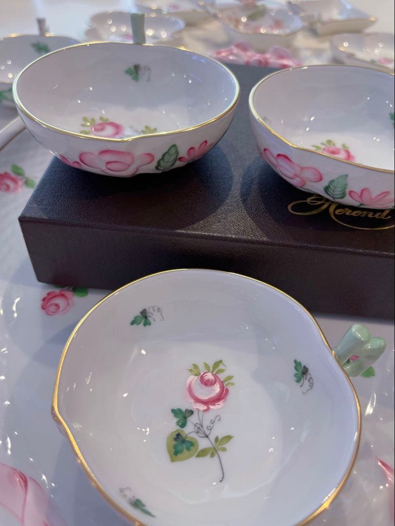 ヘレンド　ウイーンの薔薇シンプル　ピーチ　　ディッシュ 2点セット