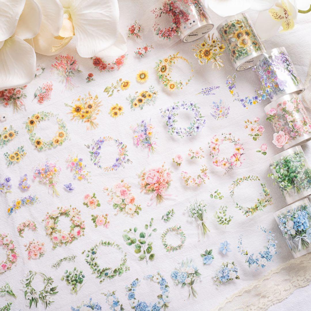 mt602❥花日梦6種 花 リース シール マステ ♡ 海外 マスキングテープ
