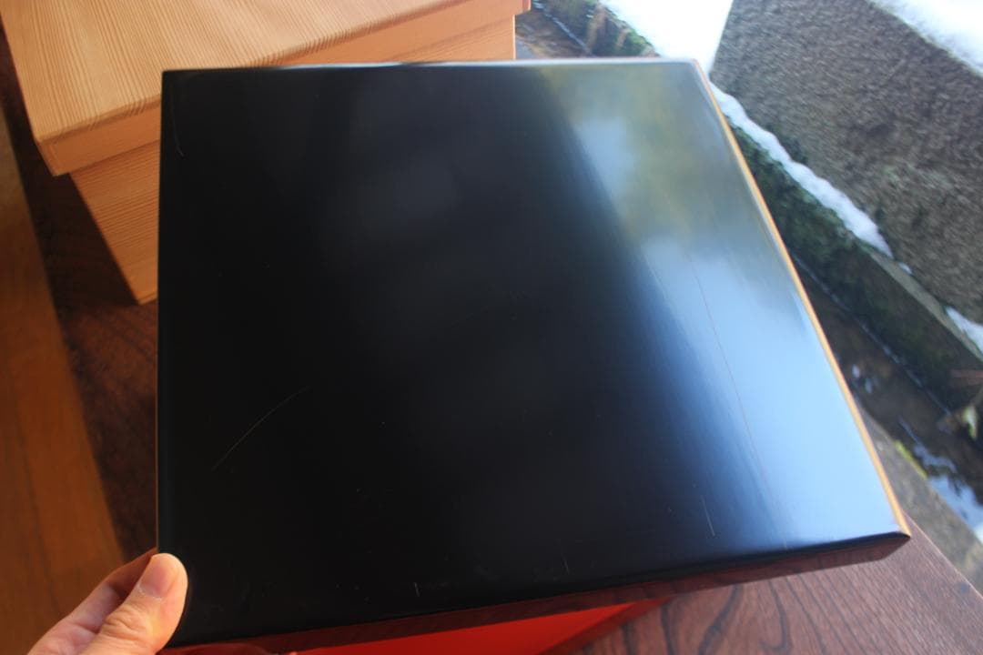 専用！！端正な隅不切デザインに極上朱漆の映える四方折敷5点（検京塗懐石道具